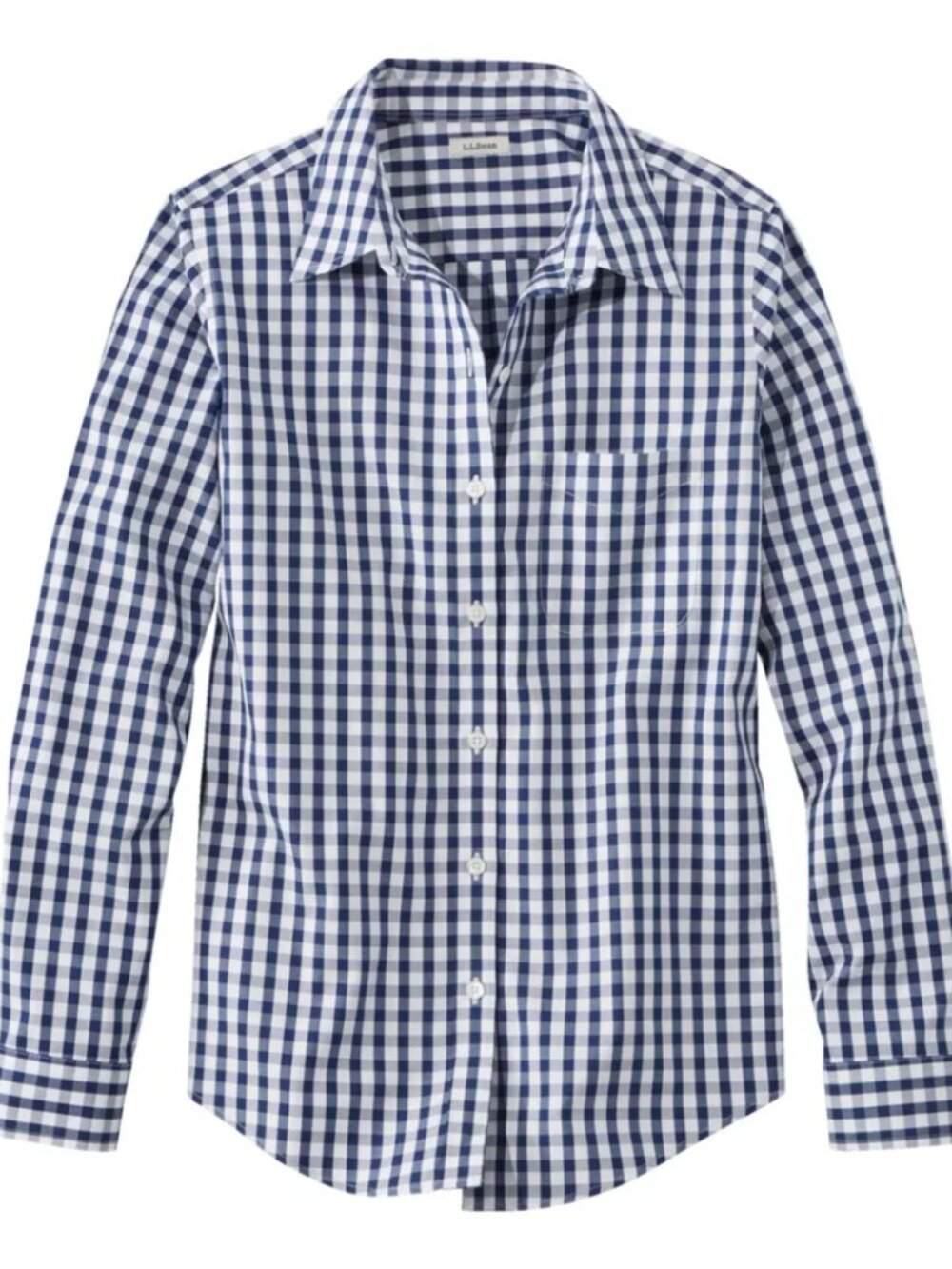 L.L. BEAN Navy Blue & White Gingham Wrinkle Free Button Down Shirt Size 1X Plus